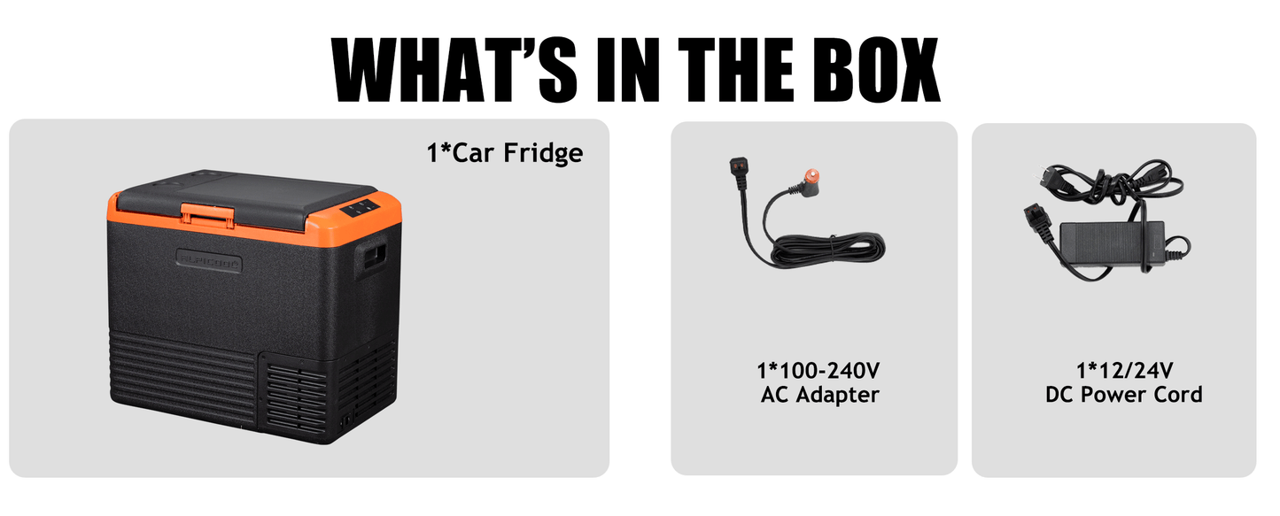 Alpicool Portable Car Freezer, 12 Volt Refrigerator,30L/ 40L/50L Fast Cooling 12V Car Fridge, Car Cooler for RV, Truck, Camping, Outdoor -12/24V DC and 100-240V AC (Black & Orange)