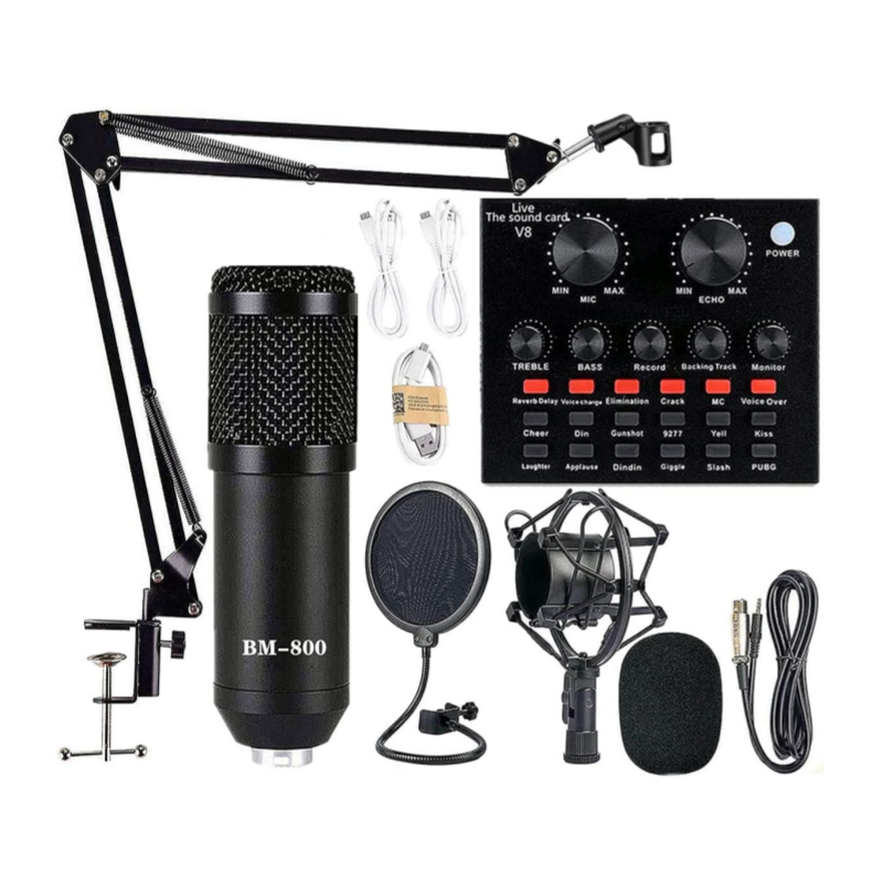 Podcast Equipment Bundle, BM-800 Mic Kit with V8 Live Sound Card
