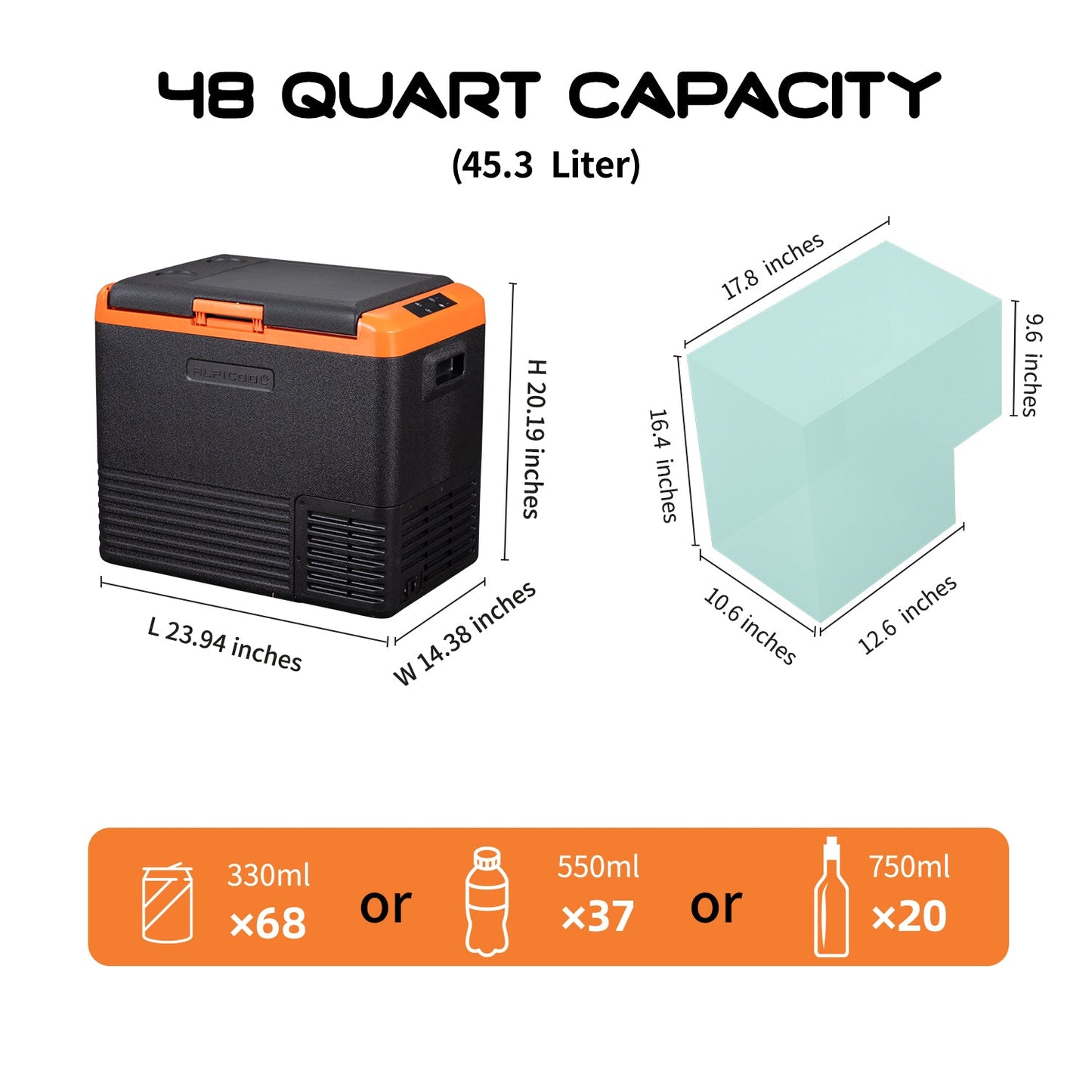 Alpicool Portable Car Freezer, 12 Volt Refrigerator,30L/ 40L/50L Fast Cooling 12V Car Fridge, Car Cooler for RV, Truck, Camping, Outdoor -12/24V DC and 100-240V AC (Black & Orange)