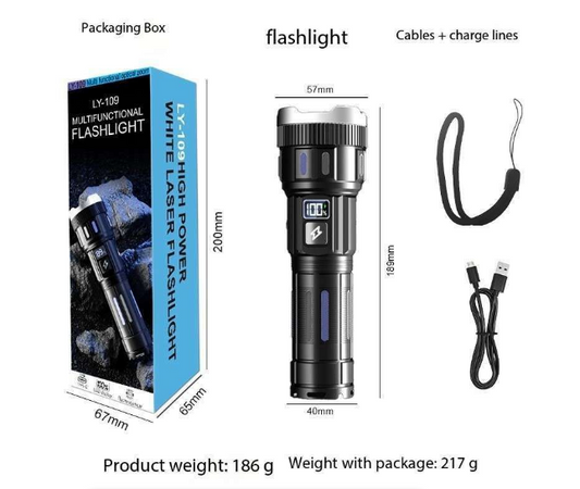 Super Bright LED Flashlight Rechargeable Zoom for Camping and Traveling
