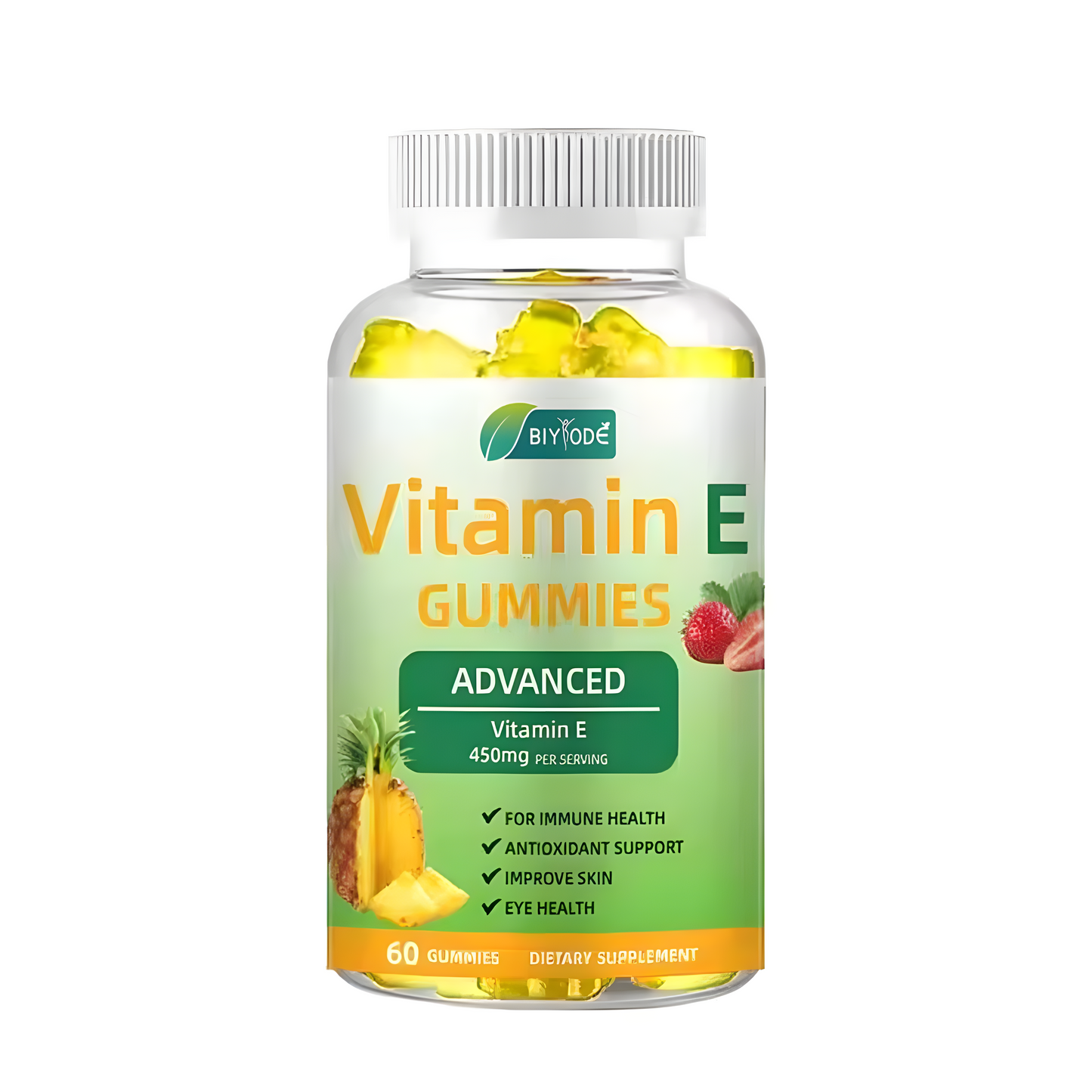 BIYODE Pineapple Flavor Vitamin E Gummies, 450 mg per serving, Immunity Enhancement, Antioxidant Support, Skin Improvement, 60 Gummies