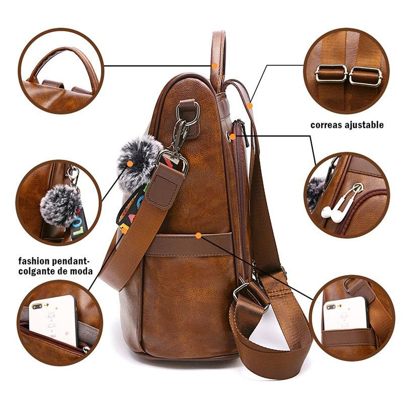 Anti-Theft Backpack Shoulder Bag for Women Spacious Waterproof PU Leather-M