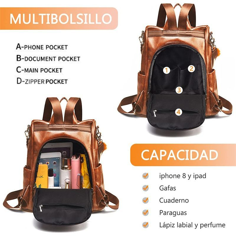Anti-Theft Backpack Shoulder Bag for Women Spacious Waterproof PU Leather-M