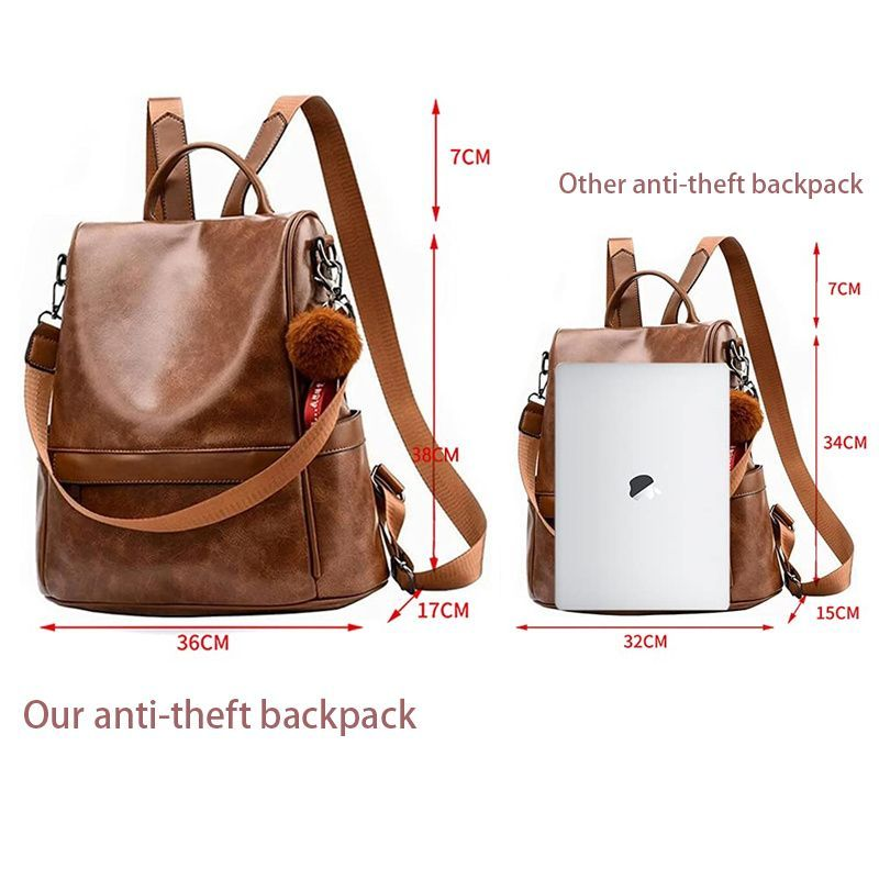 Anti-Theft Backpack Shoulder Bag for Women Spacious Waterproof PU Leather-M