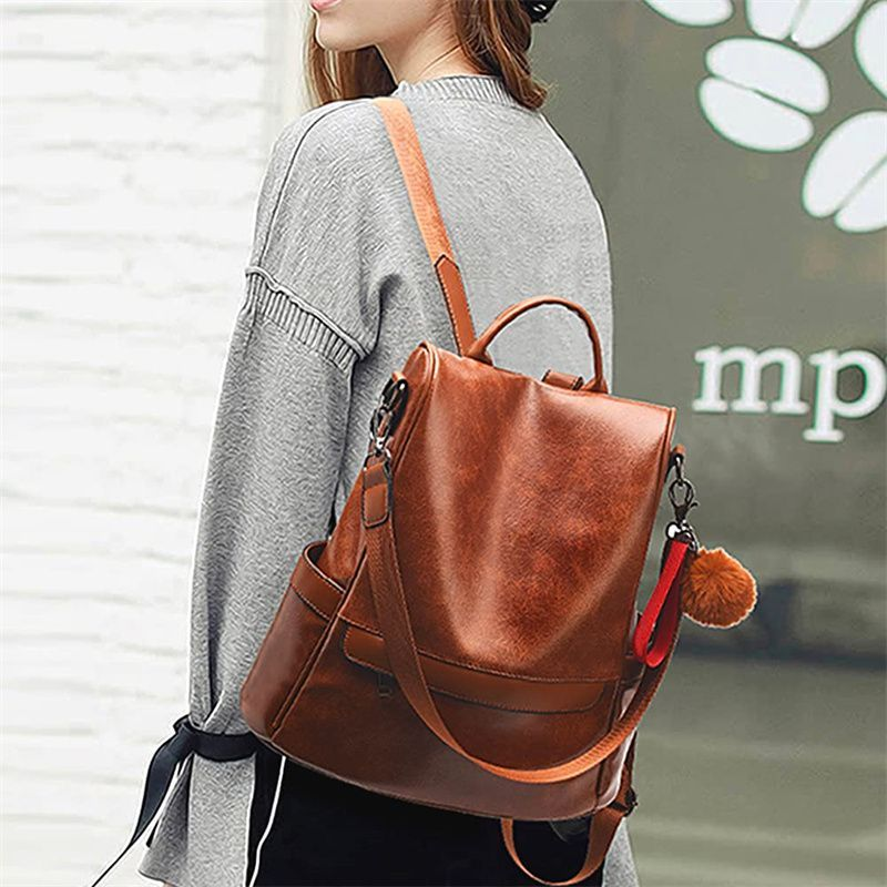 Anti-Theft Backpack Shoulder Bag for Women Spacious Waterproof PU Leather-M