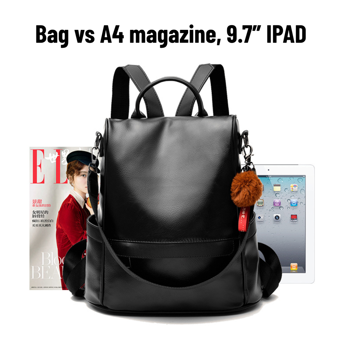 Anti-Theft Backpack Shoulder Bag for Women Spacious Waterproof PU Leather-M