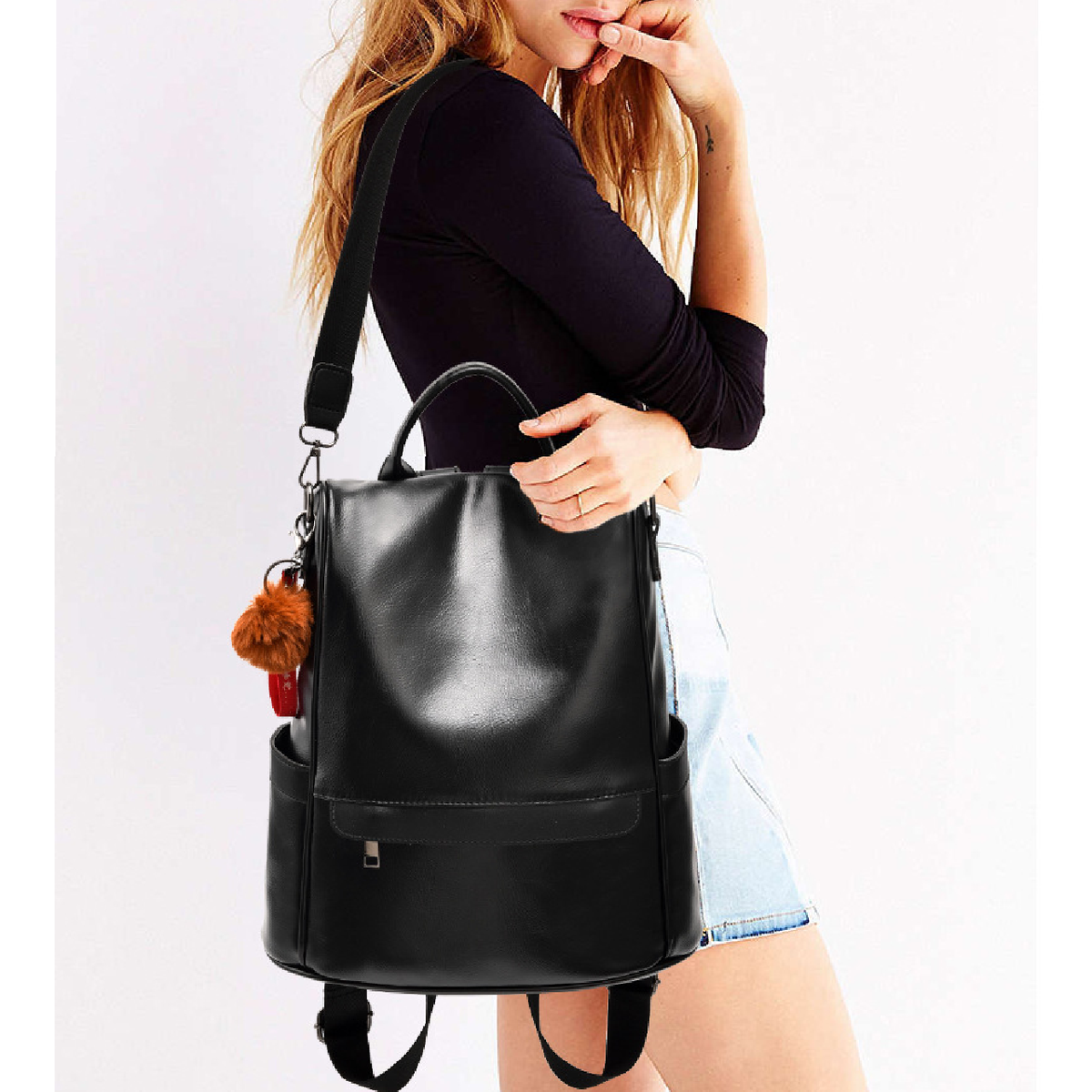 Anti-Theft Backpack Shoulder Bag for Women Spacious Waterproof PU Leather-M