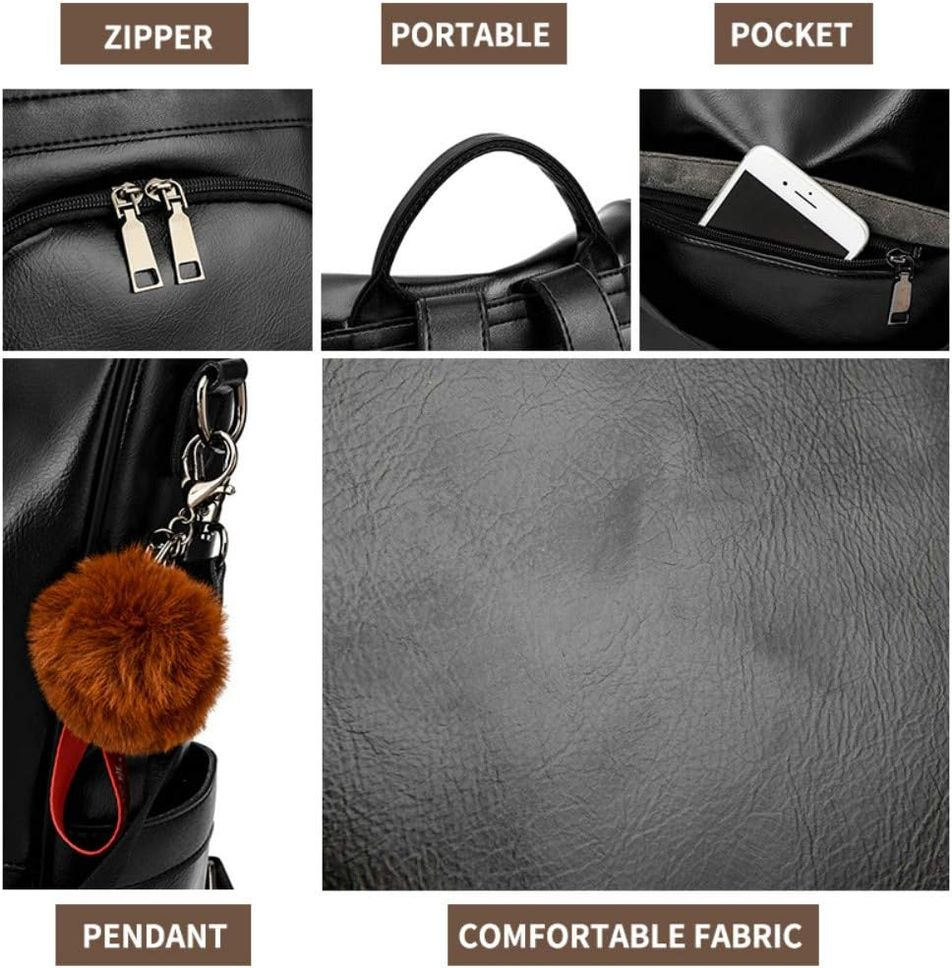 Anti-Theft Backpack Shoulder Bag for Women Spacious Waterproof PU Leather-M