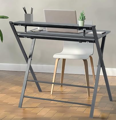 2 Tier Folding Study Desk Table & Gaming/Computer Workstation - brown and black