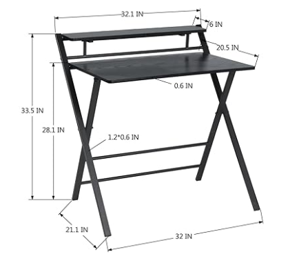 2 Tier Folding Study Desk Table & Gaming/Computer Workstation - brown and black