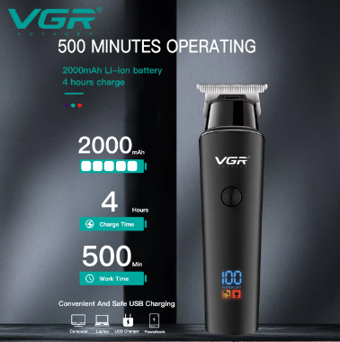 VGR rechargeable usb hair trimmer with power display