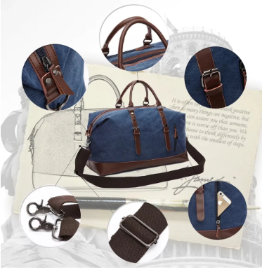 Oversized Leather Canvas Duffel Shoulder Overnight Bag - Various colors available