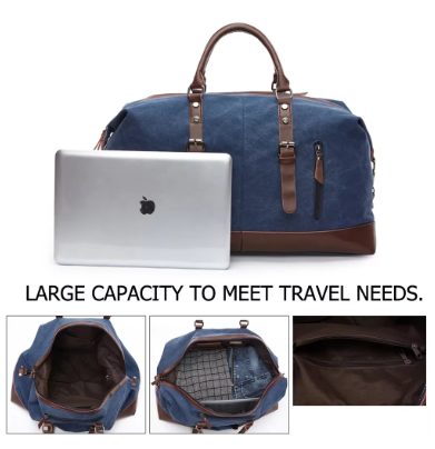 Oversized Leather Canvas Duffel Shoulder Overnight Bag - Various colors available