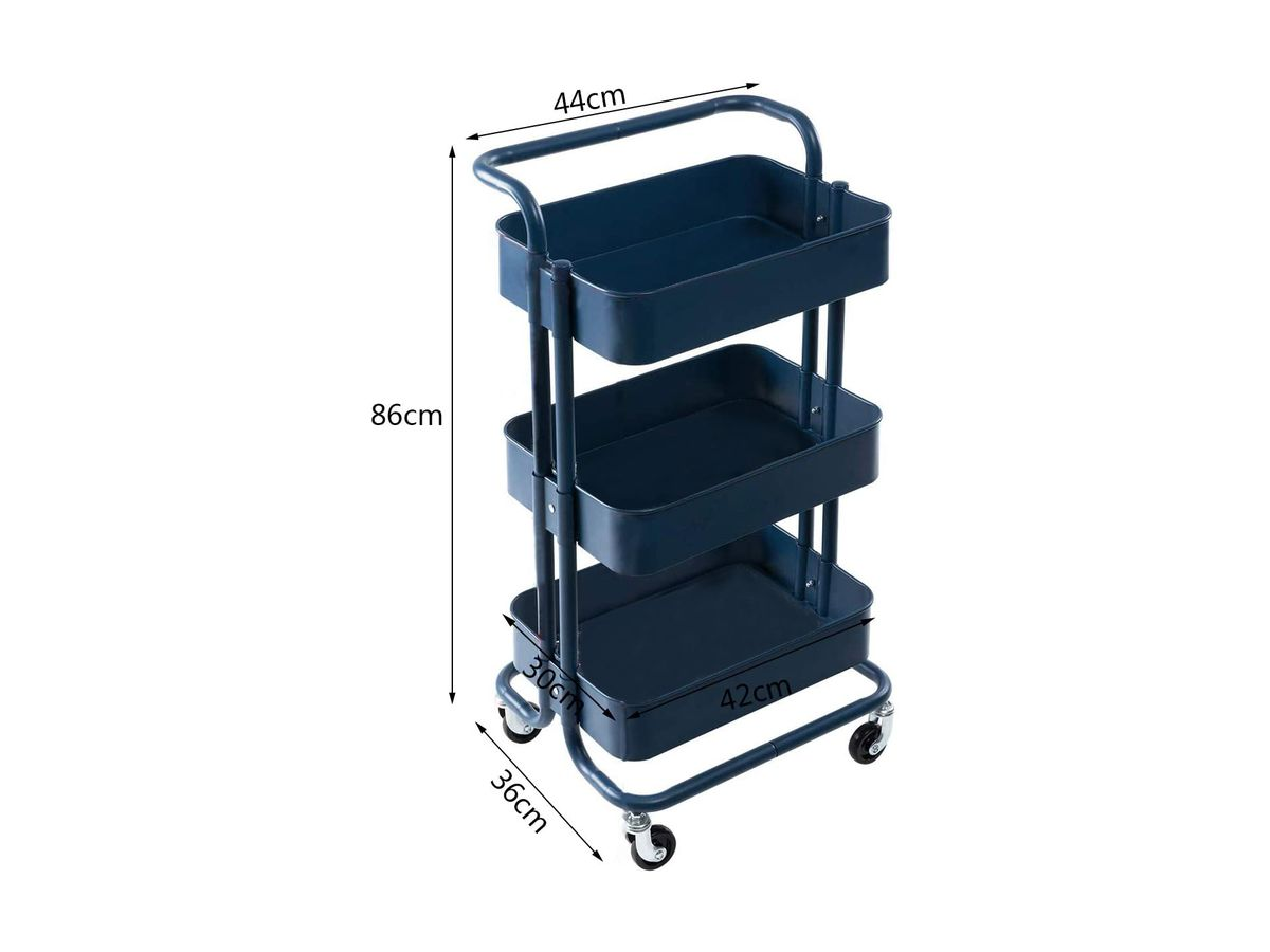 3 Tier Rolling Storage Trolley for Kitchen, Bathroom, Office, Workshop