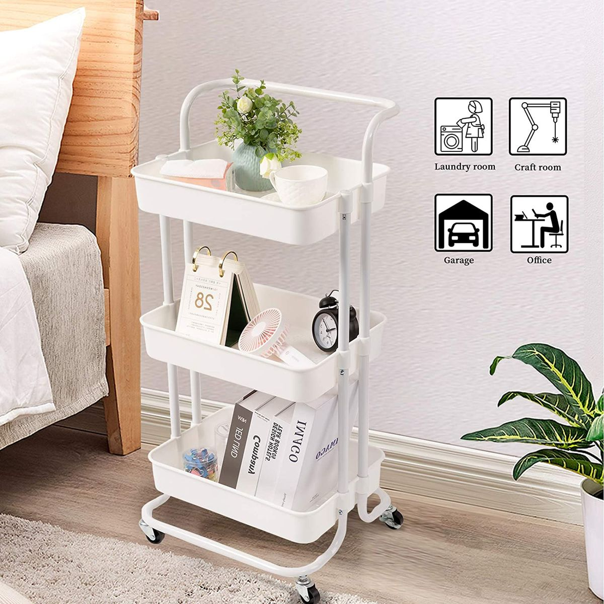 3 Tier Rolling Storage Trolley for Kitchen, Bathroom, Office, Workshop