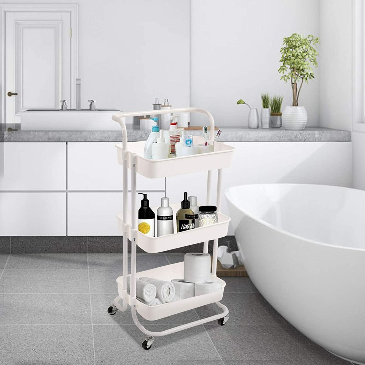 3 Tier Rolling Storage Trolley for Kitchen, Bathroom, Office, Workshop