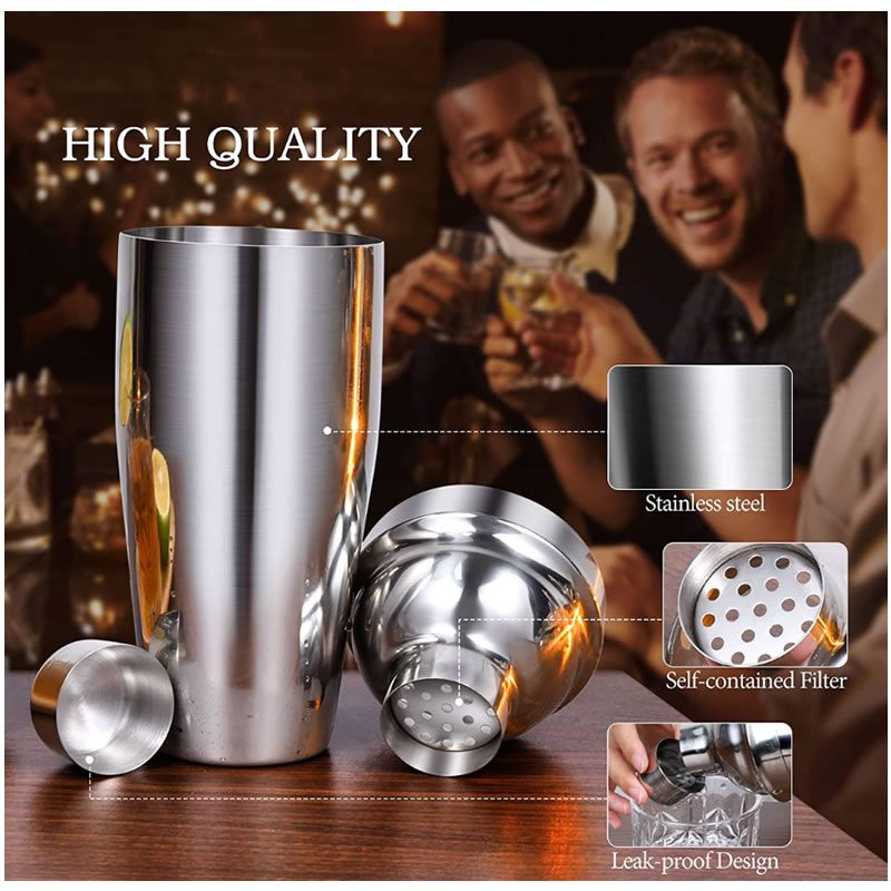 Cocktail Shaker Set with Stylish Bamboo Stand - 16 Piece