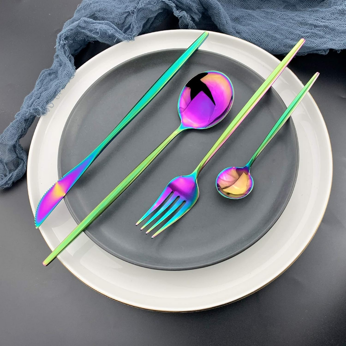 TOXIYA 24 Piece Flatware Set, Stainless Steel Knife Fork Spoon, Home Dinnerware Tableware Set for 6, Cutlery Set, Include Knives/Forks/Spoons