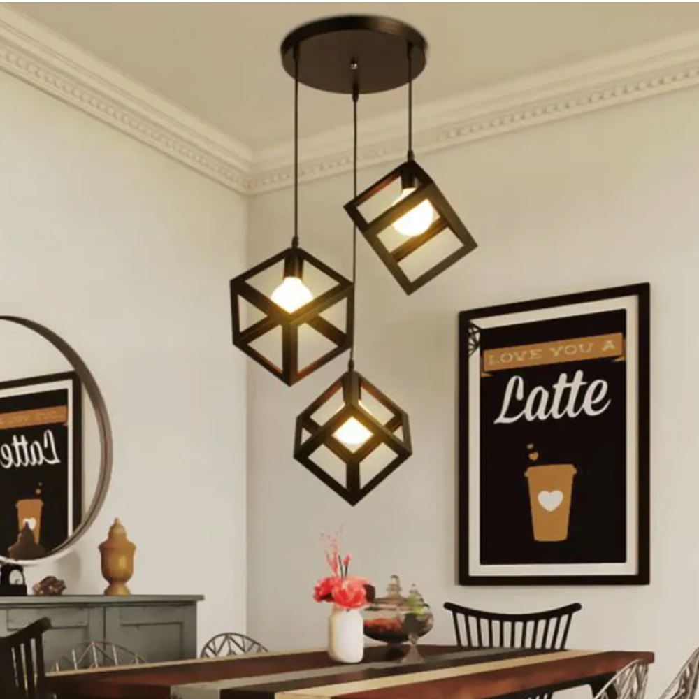 3 Light Decorative Cube Hanging Pendant Light