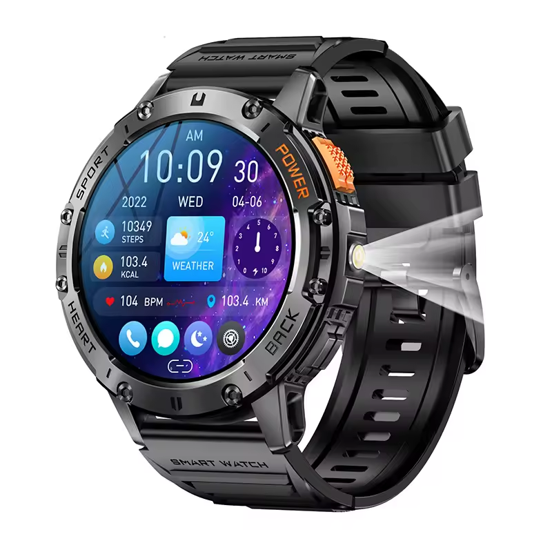 TOXIYA Military 1.43 inch Smart Watch (Answer/Dial Calls)100+Sports Modes,5ATM Waterproof Fitness Watch with Flashlight,Heart Rate,SpO2,Blood Pressure for Android/iOS