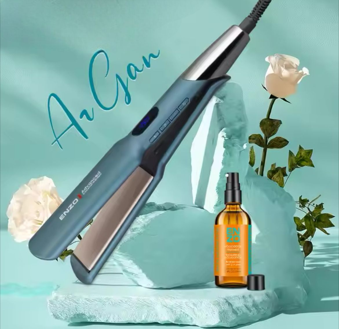 Enzo -3210 Titanium Plate Hair Straightener & Macadamia Oil Treatment