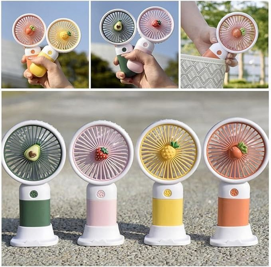 Multifunctional Mini Cool Fan Rechargeable Summer Cartoon Fruit Portable Mini Fan Phone Holder Stand for Bedroom