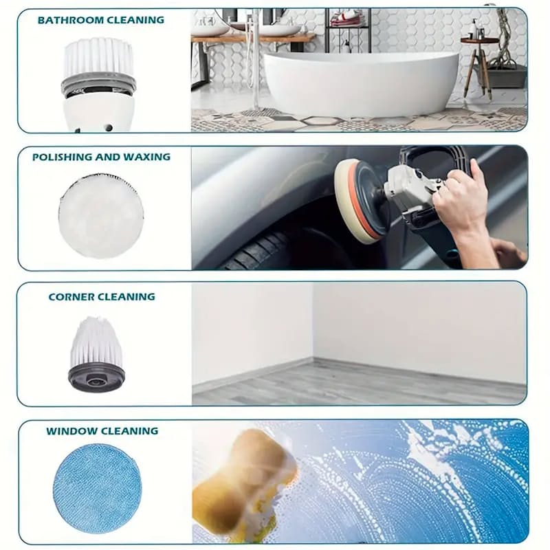 Multifunctional Rechargeable Cleaning Spin Scrubber - With 5 Heads