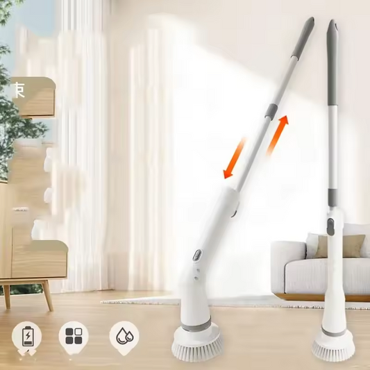 Cordless Cleaning Brush Household Automatic Rotating Mop Retractable Long Handle Rechargeable No Bend Mop-With 6 heads