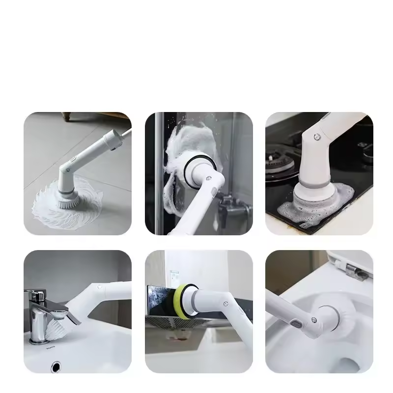 Cordless Cleaning Brush Household Automatic Rotating Mop Retractable Long Handle Rechargeable No Bend Mop-With 6 heads