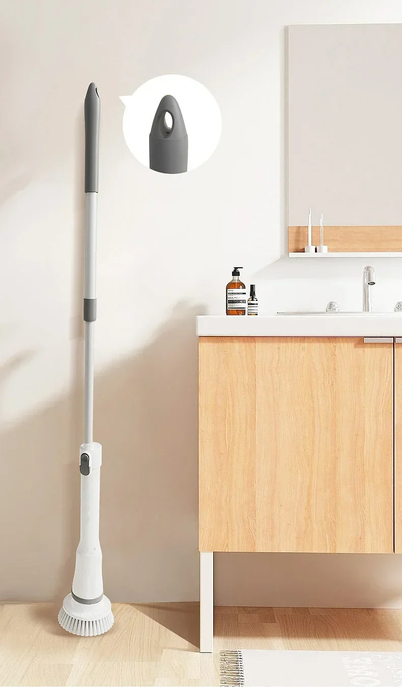 Cordless Cleaning Brush Household Automatic Rotating Mop Retractable Long Handle Rechargeable No Bend Mop-With 6 heads