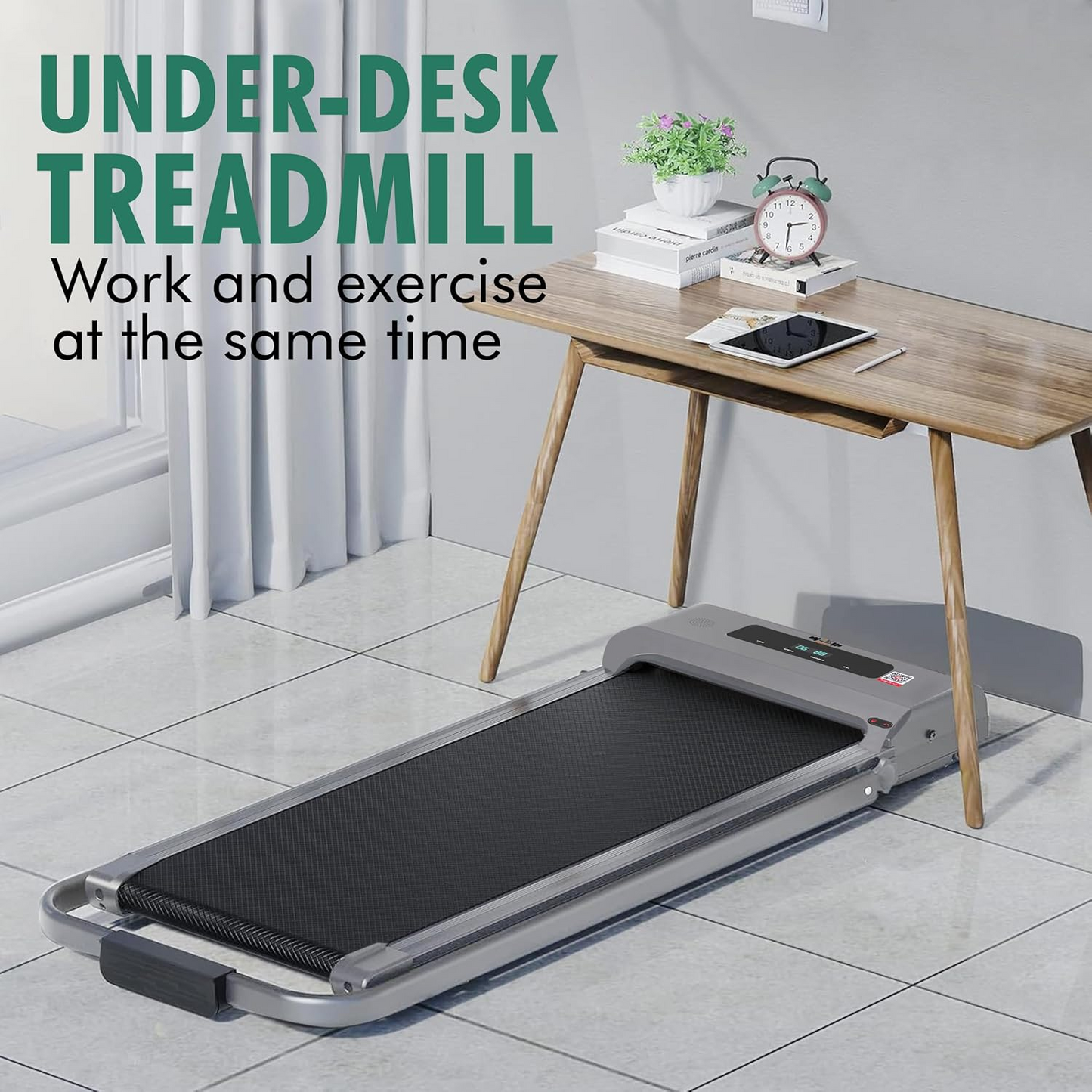 A fully upgraded treadmill with dual remote controls and app mode, and armrests for tablets, perfect for home use