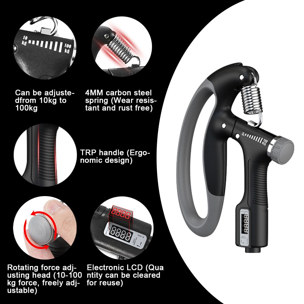 10-100Kg Adjustable Gripper Fitness Hand Exerciser Finger Strengthener