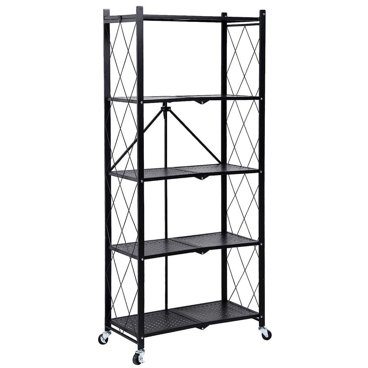 Multi Tier Foldable Storage Rack Tier Folding Kitchen Rack Unit with Wheel - Five Layers