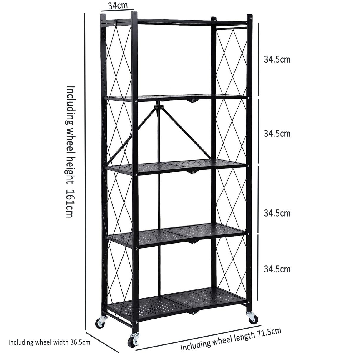 Multi Tier Foldable Storage Rack Tier Folding Kitchen Rack Unit with Wheel - Five Layers