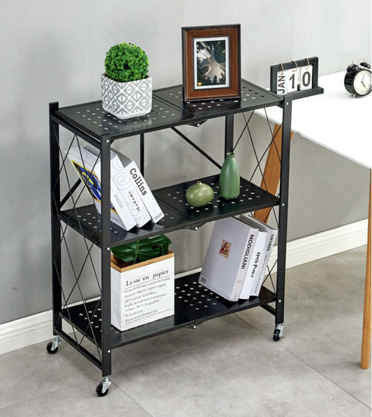 Metal 3 Tier Foldable Storage Shelve Home Storage Rack With Wheels