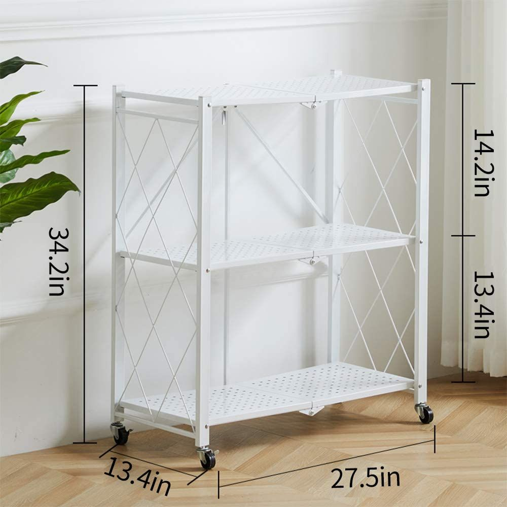 Metal 3 Tier Foldable Storage Shelve Home Storage Rack With Wheels