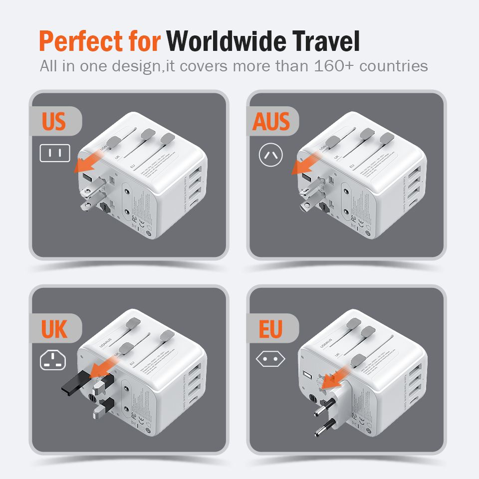 AIMAX Universal Travel Adapter Charger AC Plug USA EU UK AU USB Type-C