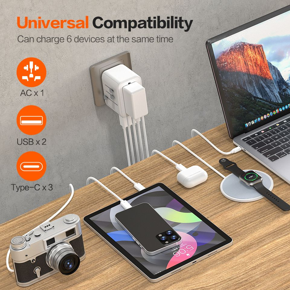 AIMAX Universal Travel Adapter Charger AC Plug USA EU UK AU USB Type-C