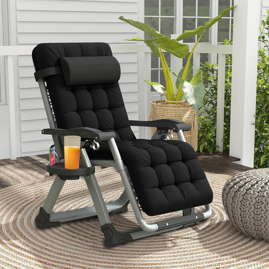 TOXIYA Foldable Deck Chair Recliner Lounger Chair With Detachable Cushion