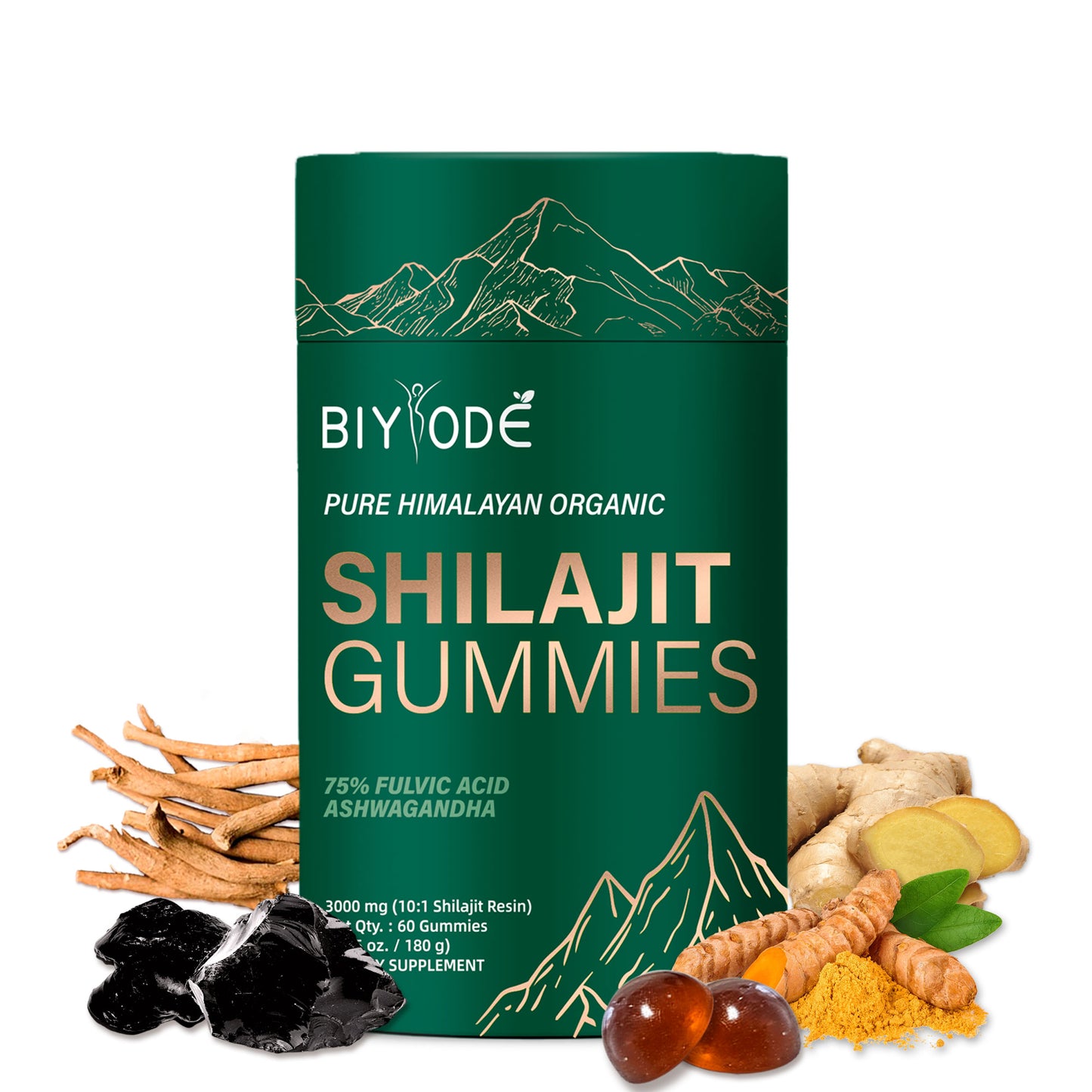 BIYODE Himalaya Organic Gummies 75% Fulvic Acid 3000mg Quantity: 60 Gummies / 180g Y Supplement