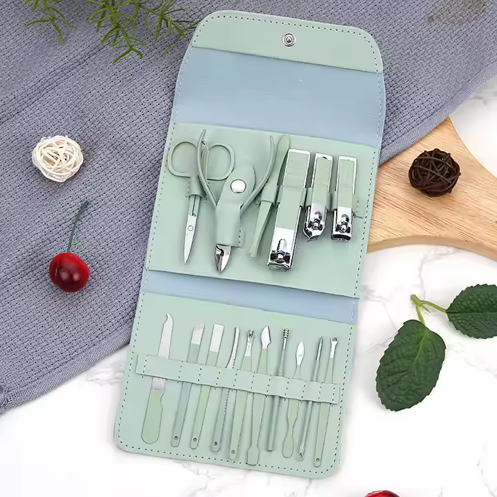 16-piece nail clipper set stainless steel nail clippers set with folding bag manicure knife set scissors beauty tools——Available in a variety of colors
