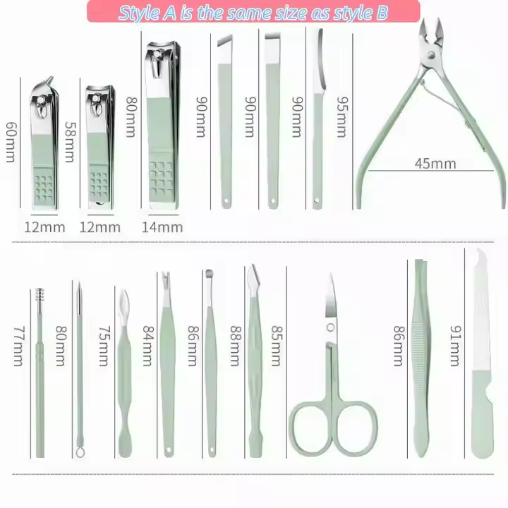 16-piece nail clipper set stainless steel nail clippers set with folding bag manicure knife set scissors beauty tools——Available in a variety of colors