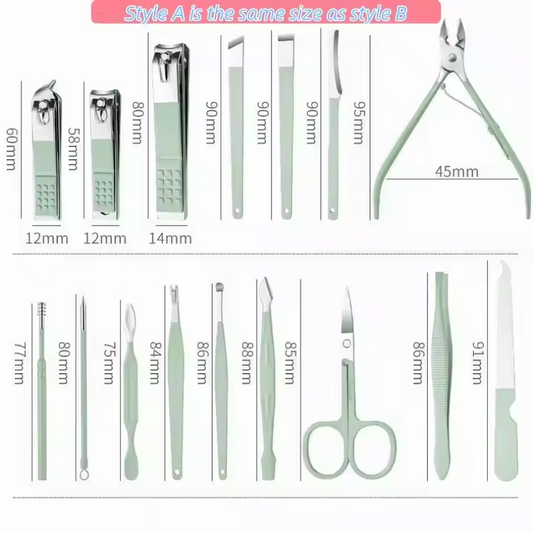 16-piece nail clipper set stainless steel nail clippers set with folding bag manicure knife set scissors beauty tools——Available in a variety of colors