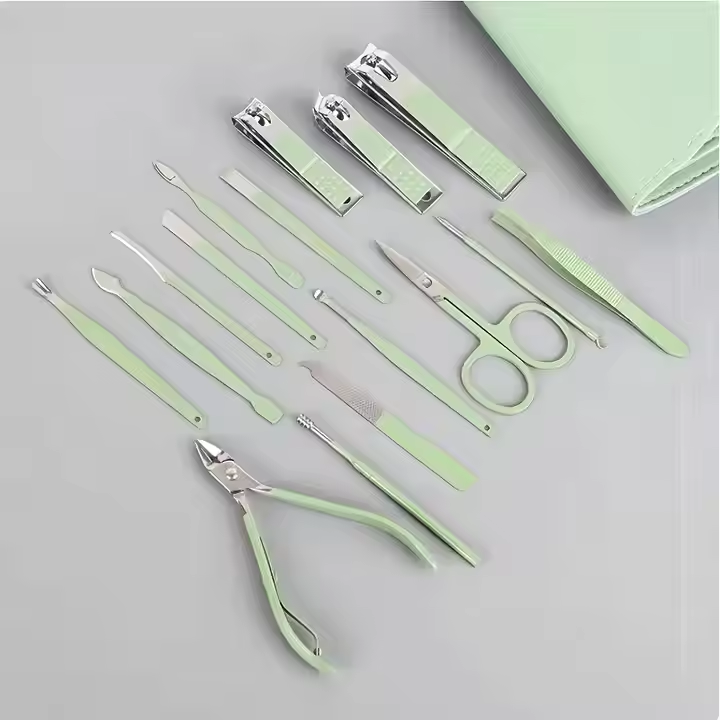 16-piece nail clipper set stainless steel nail clippers set with folding bag manicure knife set scissors beauty tools——Available in a variety of colors