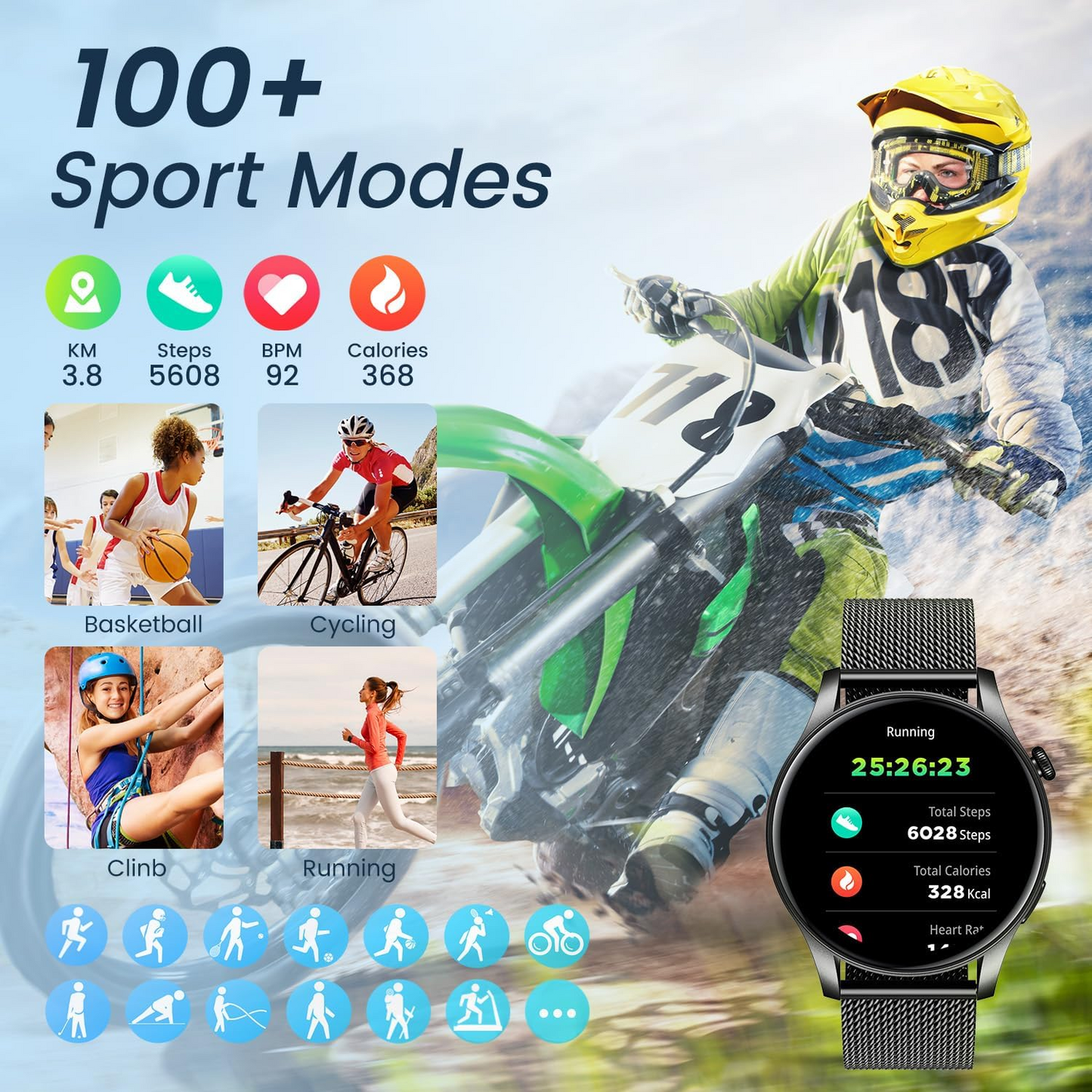 TOXIYA Smart Watch Android/iPhone Fitness AI Assistant Sport Tracker 100+ Sport Modes Fitness Tracker