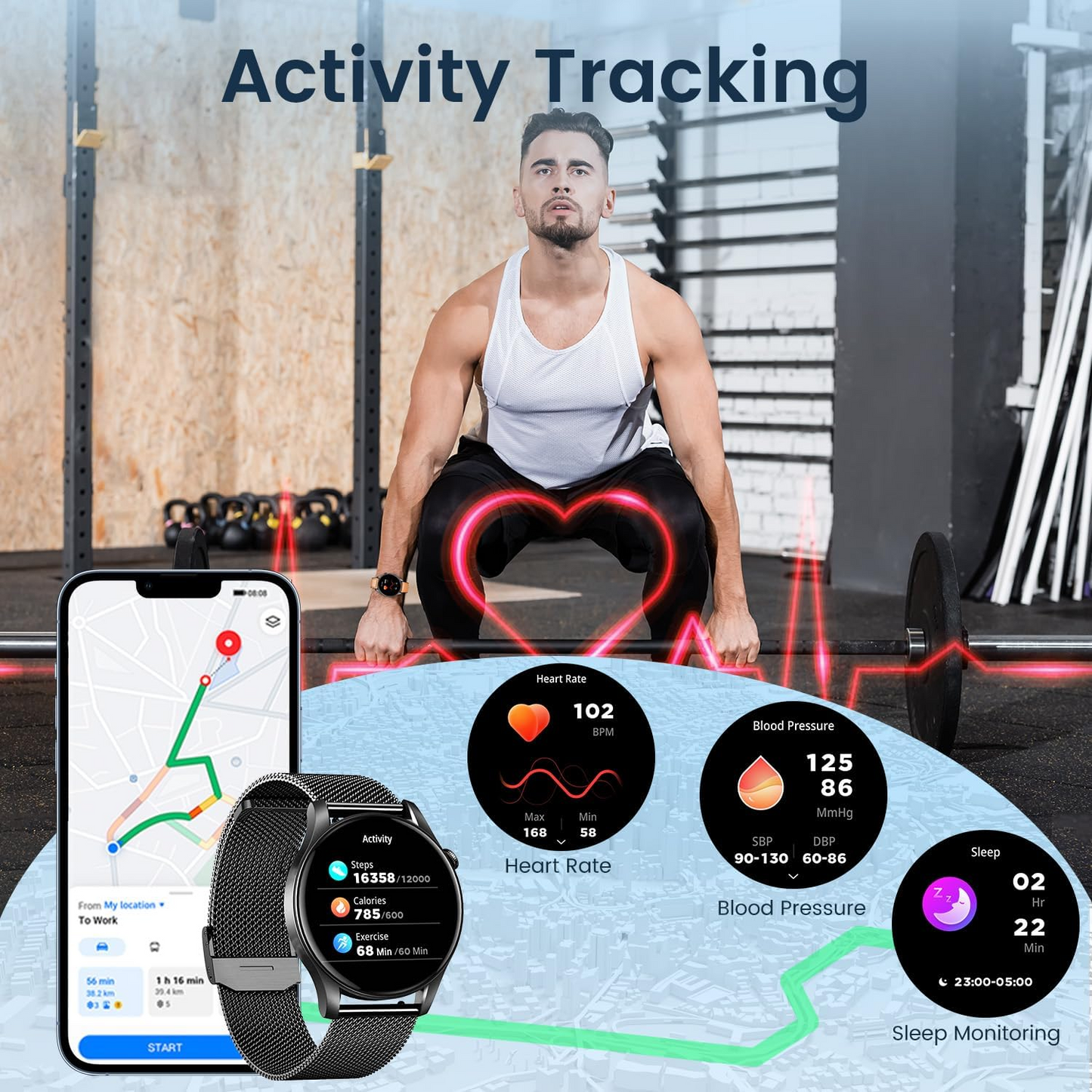 TOXIYA Smart Watch Android/iPhone Fitness AI Assistant Sport Tracker 100+ Sport Modes Fitness Tracker