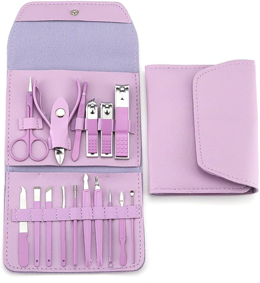 16-piece nail clipper set stainless steel nail clippers set with folding bag manicure knife set scissors beauty tools——Available in a variety of colors