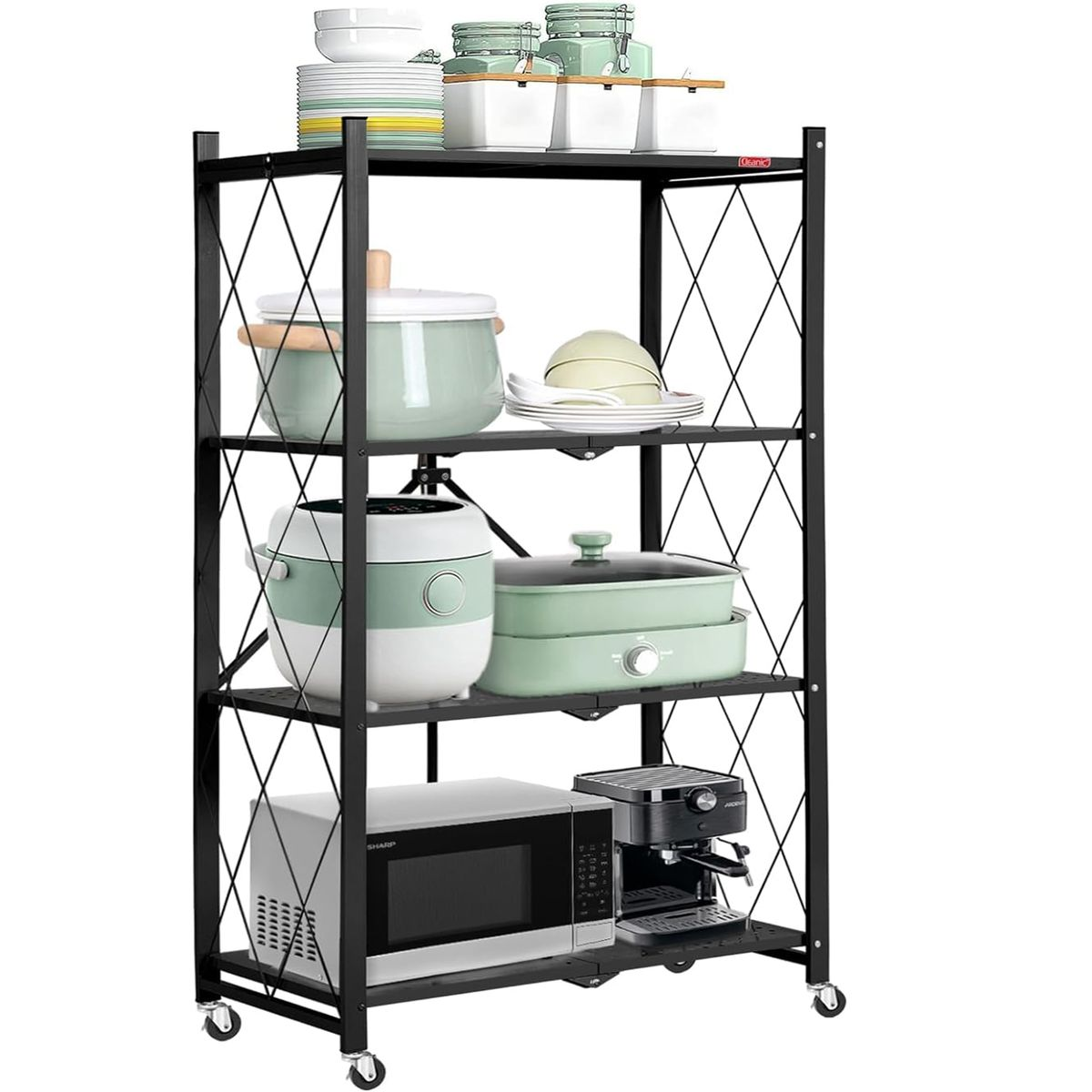 Folding storage rack, microwave rack, metal rack, folding metal rack, removable storage rack, multi-purpose rack, 3-layer, 4-layer, 5-layer, load-bearing capacity