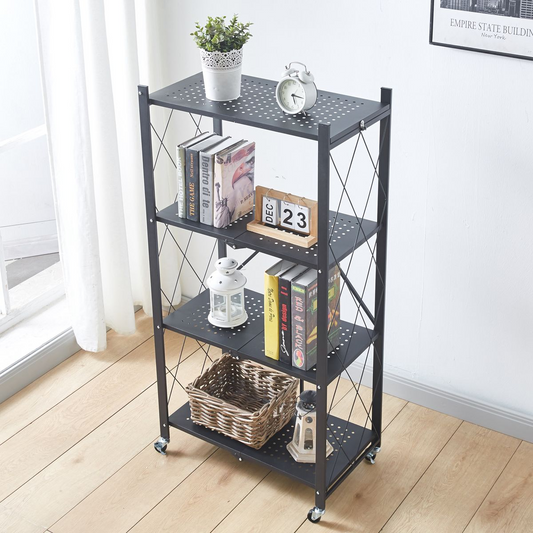 Folding storage rack, microwave rack, metal rack, folding metal rack, removable storage rack, multi-purpose rack, 3-layer, 4-layer, 5-layer, load-bearing capacity