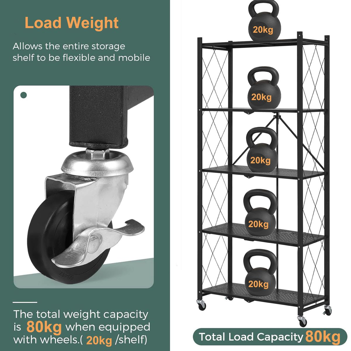 Folding storage rack, microwave rack, metal rack, folding metal rack, removable storage rack, multi-purpose rack, 3-layer, 4-layer, 5-layer, load-bearing capacity